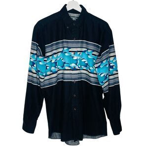 Vintage Brooks & Dunn Panhandle Slim Blue Flames LS Shirt Mens Size 16.5" 35"